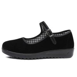 missfiona Women's Mary Jane Shoes China Flat Low Shoes Old Beijing Ballet Flats, Black (black velvet)