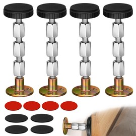 Pack of 4 Anti Shake Bed 27-111 mm Adjustable Bed Spacer Wall Spacer Adjustable Metal Bed Back Wall Protection Headboard Stopper with Furniture Padding Thread for Beds, Sofas, Tables, Walls