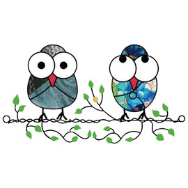 Zayookey Multicolor Owls Window Hanging Suncatchers Panel Bird Stained Window Hangings Ornament for Wall Home Garden Decor Gift