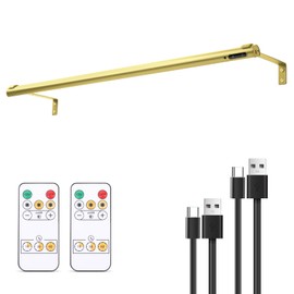 EAYOYAE Battery Operated Wireless Picture Light，Rechargeable/Plugged in 31.5inch Painting Display Light,Remote Control Wall Lights with Three Modes and Timing for Art Frame (Gold)