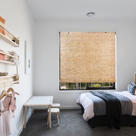 Bamboo Reed Cordless Light-Filtering Shades Manual Roll-Up Reed Window Shades Roman Blinds for Indoor Windows by Forever Bamboo, Made of Natural Reed, 72 in W x 72 in H