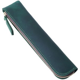 anddat Leather Pen Case, Genuine Leather, Simple, Slim, Compact, Business, Pencil Case, Fountain Pen, Men's, Women's, Students, Bottle Green