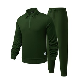 JMIERR Men 2 Piece Outfits 1/4 Zip Long Sleeve Sweatshirt Fall Trendy Tracksuit & Oversized Jogger Sweatpants with Pockets, Green, S