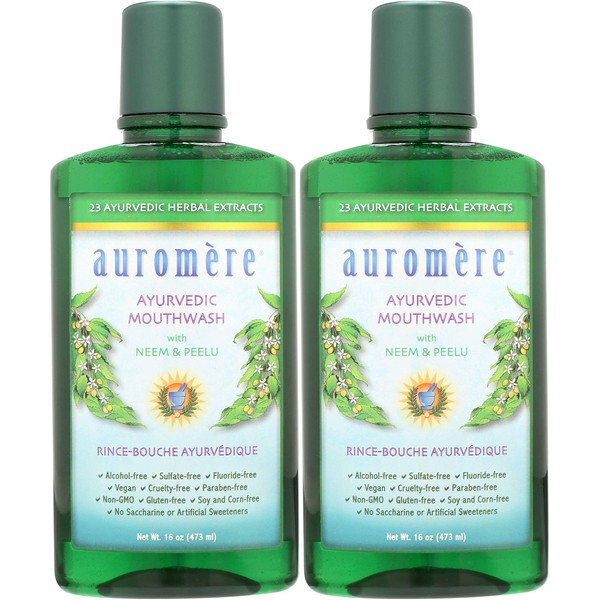 Auromere Ayurvedic Mouthwash - Vegan, Fluoride Free, Alcohol Free, Natural, Non GMO (16 fl oz), 2 Pack