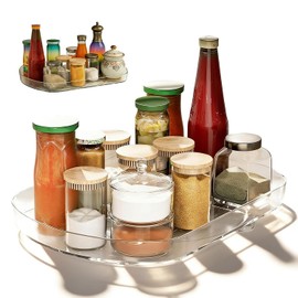 Turntable Fridge Organiser, 360° Rotating Turntable Rectangular Lazy Susan Multifunctional Kitchen Organiser Rotating Tray for Fridge Kitchen Spice Organiser 40 x 28 cm