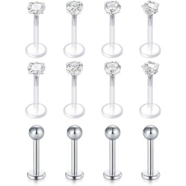 LAURITAMI Bioflex Lip Piercing Labret Stud 6 mm 8 mm 16G Medusa Monroe Flexible Plastic Retainer Piercing Lip Pack of 12, Acrylic