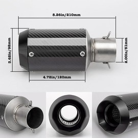 Motorcycle Exhaust, Slip-on Motorcycle Muffler, Carbon Fiber Slip on Exhaust Muffler, Fit for Z900 GSXR750 CBR650 and more, with Complete Accessories, Black
