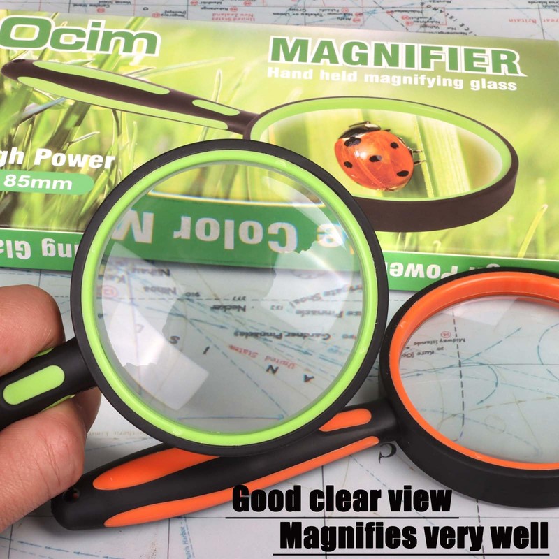 Ocim 2 Pack Magnifying Glass,Kids Magnifier Shatterproof,75mm 10X Lens with