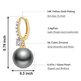 Pearl Earrings for Women 14K Gold Plated Hypoallergenic Pearl Earrings 5A Cubic Zirconia Dangle Earrings Elegant Jewelry (2-Gold-black)