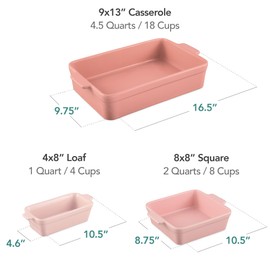 Best Choice Products Bakeware Set, Baking Dish Set, 3-Piece Nonstick, Toxin-Free, Ceramic, Casserole, Bread Loaf, Square Pan, Space-Saving Nesting Design - Pink Champagne