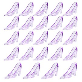 ZYFLSQ - 24 pantuflas de plástico de Cenicienta de 3.5 pulgadas, tacones de vidrio de princesa para boda, fiesta de cumpleaños, decoración de mesa (morado)