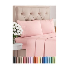 Queen Size 4 Piece Sheet Set - Comfy Breathable & Cooling Sheets - Hotel Luxury Bed Sheets for Women and Men - Deep Pockets, Easy-Fit, Soft and Wrinkle Free Sheets - Baby Pink Oeko-Tex Bed Sheet Set