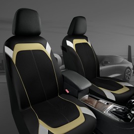 PIC AUTO Car Seat Cover – Silver & Beige Leather with Breathable Mesh Seat Cover for Cars, Stylish Two-Tone Leather Front Seat Covers, Universal Fit, Durable for SUV, Truck, Sedan, Vehicles