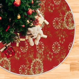 ALAZA Christmas Tree Skirts Gold Snowflake Large Wicker Xmas Tree Skirt Christmas Tree Mat For New Years Decorations Holiday Home Decor