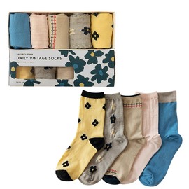 Women Daily Wear Cute Crew Socks Casual Aesthetic Cotton Socks for Women Girls 5 Pairs (US, Numeric, 5, 9, Regular, Regular, Cozy Garden)