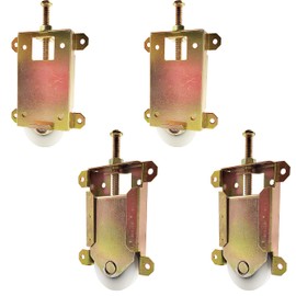 Sliding Mirror Door Rollers Assembly Fit Contractors Part #W8020C, 1-1/2" Nylon Concaved Wheels, 2-1/2" Hole Centers, Top Adjustable, Yellow Zinc Plated, 4 Pack