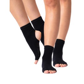 DRESP Yoga Socks with Non-Slip | Leg Warmers for Dance and Sports | Yoga Toe-Free | Solid Cotton | Warm | Toe-free and Heel-Free | Elegant Yoga Sock - Cotton Mix, black/black