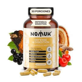 Defense & Digestion Hongos Adaptógenos Chaga Cola de Pavo Eleuthero Acerola Curcuma Suplementos Alimenticios Capsulas 100% Naturales Veganas 30 Tomas