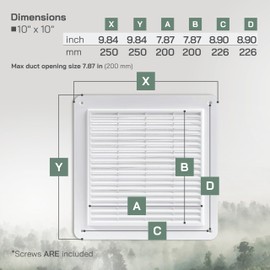 Vent Systems 10" x 10" (Outer Size) Inch White Plastic Vent Cover - Durable Wall and Ceiling Grilles with Built-in Mesh and Louvers - Easy Installation for HVAC Air Return and Exhaust System