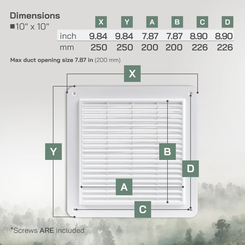 Vent Systems 10" x 10" (Outer Size) Inch White Plastic