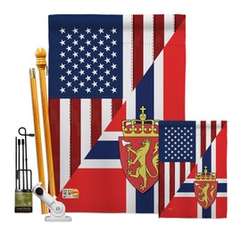 Breeze Decor US Norway Friendship Kit Regional American Alliance World Country Particular Area Decoration Banner Small Yard Gift Double-Sided, House & Garden Flags Set w/Flagpole, Made in USA
