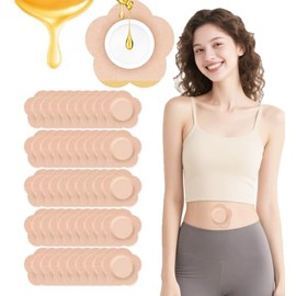 50PCS Castor Oil Patches, Organic Castor Oil Pack Wrap, Beige Disposable Self-Adhesive Pads for Belly Button, Leak-Proof Design for Women & Men, Portable & Easy to Use, No Wash (Oil Not Included)