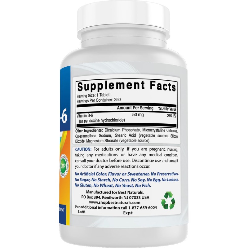 Best Naturals Vitamin B6 50 mg 250 Tablets (250 Count