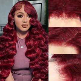 XNJ 99J Burgundy Lace Front Wigs Human Hair Loose Body Wave Wigs 13x6 Burgundy Wig Human Hair 22Inch Pre Plucked 220% Density Dark Burgundy DeepWave Wig for Women Loose Wave HumanHair 99J Red Wigs