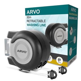 ARVO ARVO Wall Mounted Double Retractable Washing Line - 30m Clothes Line - Value Range Extendable Laundry Drying Line - 2 x 15m Cables for Indoor & Outdoor Use