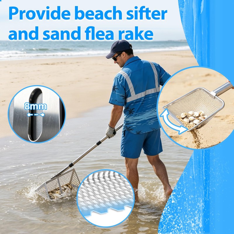 Sand Flea Rake Stainless Steel Beach Sand Sifter with Sharp
