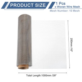 sourcing map 10 Mesh 39" x 10" Woven Wire Mesh, 316 Stainless Steel Air Vent Filter Screen, Window Screen Mesh for DIY Projects Vents Cover Filtration Animals Fence