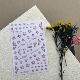 TiMi New Nail Stickers Ins Small Fresh Sparkling Pink Hibiscus Flower Butterfly Nail 3D Back Adhesive A Set of 7 Sheets