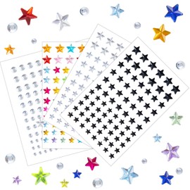 SmallCat 4 Sheets Star Face Gems Stickers for Women, Self-Adhesive Sparkly Rhinestone Stickers for Makeup, Colorful Face Jewels for Body Hair Eyes Nails