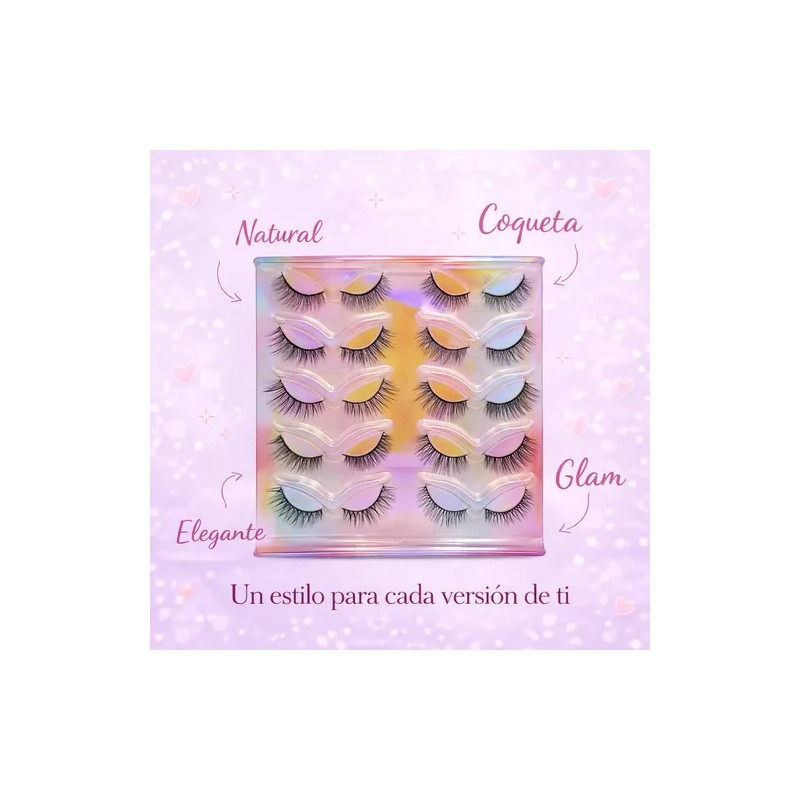 10 Pares Pestañas Postizas Reutilizables Diferentes Diseños