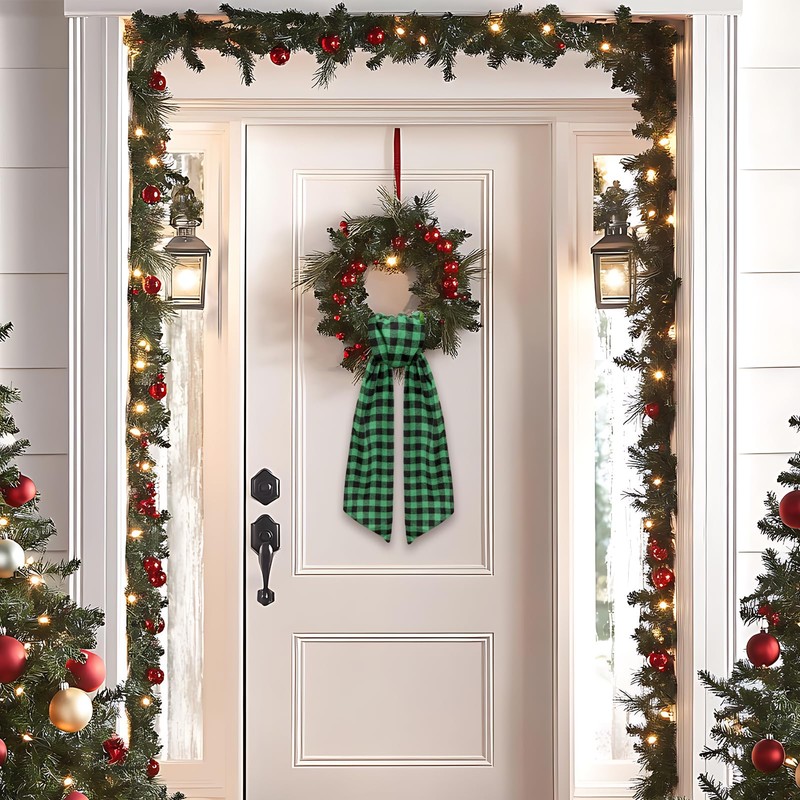 2 Pieces Christmas Wreath Sash for Front Door, Birthday Green