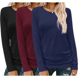 Ekouaer 3 Pack Long Sleeve Shirts for Women Crew Neck Thermal Tops Trendy Lightweight Base Layer Undershirt Tees 2025 S-XXL