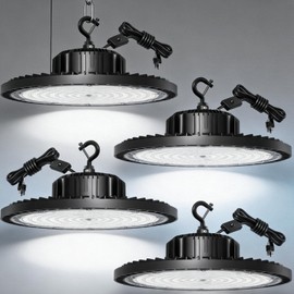 StarMoitic UFO LED High Bay Light with Switch, 160W 4 Pack 25000LM High Bay LED Shop Lights, Plug in Garage Lights w/ 6.6ft Power Cord, 6500K Hanging LED Lights for Workshop, Warehouse, Gym, Barn