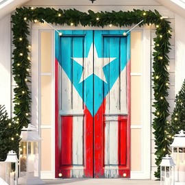 BlissYard Puerto Rican Graffiti Door Cover Patriotic Decoration Hanging Banner Backdrop Photography Background for Winter Holiday Hanging Cover Door Cover Banner for Outdoor Home Indoor 71x35 Inch