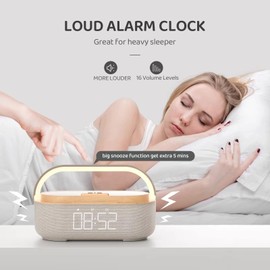 COLSUR Bluetooth Speaker Alarm Clock with Wireless Charger, FM Radio, Adjustable LED Night Light, 6 in 1 Bedroom Portable Speaker 2500mAh, Phone Stand for Bedside, Home, Office, Gift