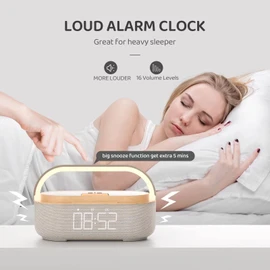 COLSUR Bluetooth Speaker Alarm Clock with Wireless Charger, FM Radio, Adjustable LED Night Light, 6 in 1 Bedroom Portable Speaker 2500mAh, Phone Stand for Bedside, Home, Office, Gift