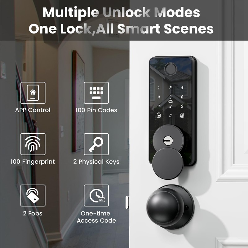 Keyless Entry Door Lock with 2 Knobs, Biquole Fingerprint Smart