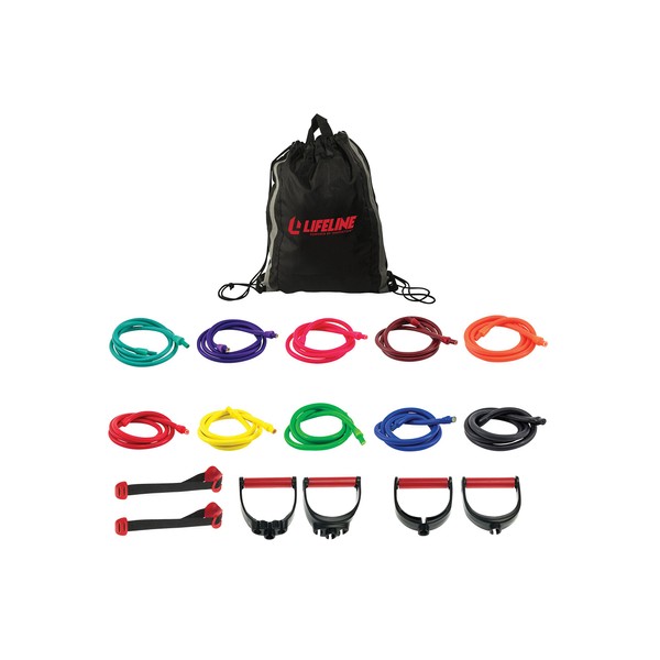 Lifeline Resistance Trainer Kit with 10lb to 100lb Adjustable Resistance Level Bands for More Workout Options Includes Triple Grip Handles, Door Anchor, 5ft Exercise Tubes and Carry Bag, Ultimate