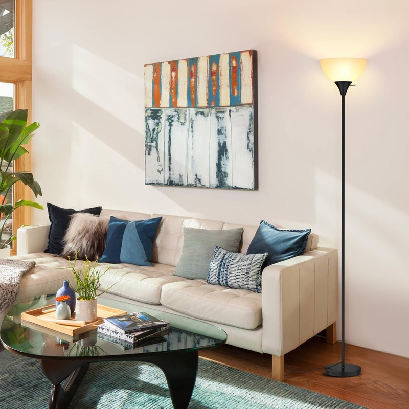 Coucrek Floor Lamp, LED Standing Lamps with White Plastic Shade,