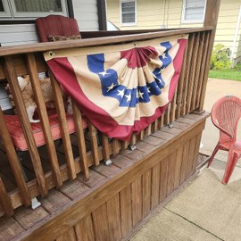 ROTERDON Vintage American Flag Bunting - 3x6 ft, Made in USA, Outdoor Tea Stained Patriotic Bunting, Embroidered 4th of July Bunting, with Brass Grommets