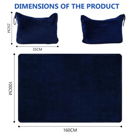 Bocguy Travel Blanket Aeroplane Travel Gadgets with Sleep Mask and Earplugs, 2-in-1 Transformation Pillow Travel Blanket, Portable Thin Blanket for Camping, Business Trips (Dark Blue)