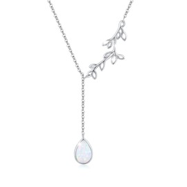 Leaf Necklace for Women 925 Sterling Silver Leaf Pendant Necklace Y-Shaped Chain With Opal Jewelry Gift for Women, One Size, Sterling Silver, Opal