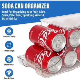 Soda Can Organizer with Lids, Stackable Soda Can Dispenser for Refrigerator, Clear Can Holder Organization and Storage Bins for Fridge, Kitchen, Countertop, Drink Pantry Organizers, Holds 12 Cans Each