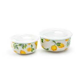 Gracie China Shop Grace Pantry Lemon Garden Storage Bowls with Vented Lids and Silicone Gasket Set of 2, Regular