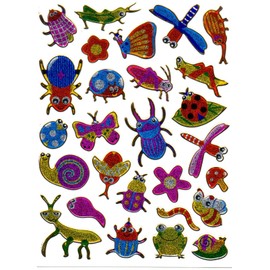 Insects Beatles Animals Multi-Coloured Stickers 27-Piece Set, 1 Sheet, 135 mm x 100 mm Sticker Crafts Children Party Metallic Look