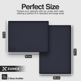 ZUNEX Under Sink Mat 31"x22" Waterproof Silicone Cabinet Liner – Premium Under Kitchen Sink Protector Tray for Drips, Leaks, and Spills, Ideal for Kitchen and Bathroom Cabinets – Easy to Clean (Black)